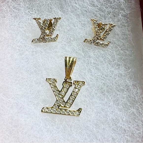 earrings and pendant with 14K gold letters - Picture 4 of 6